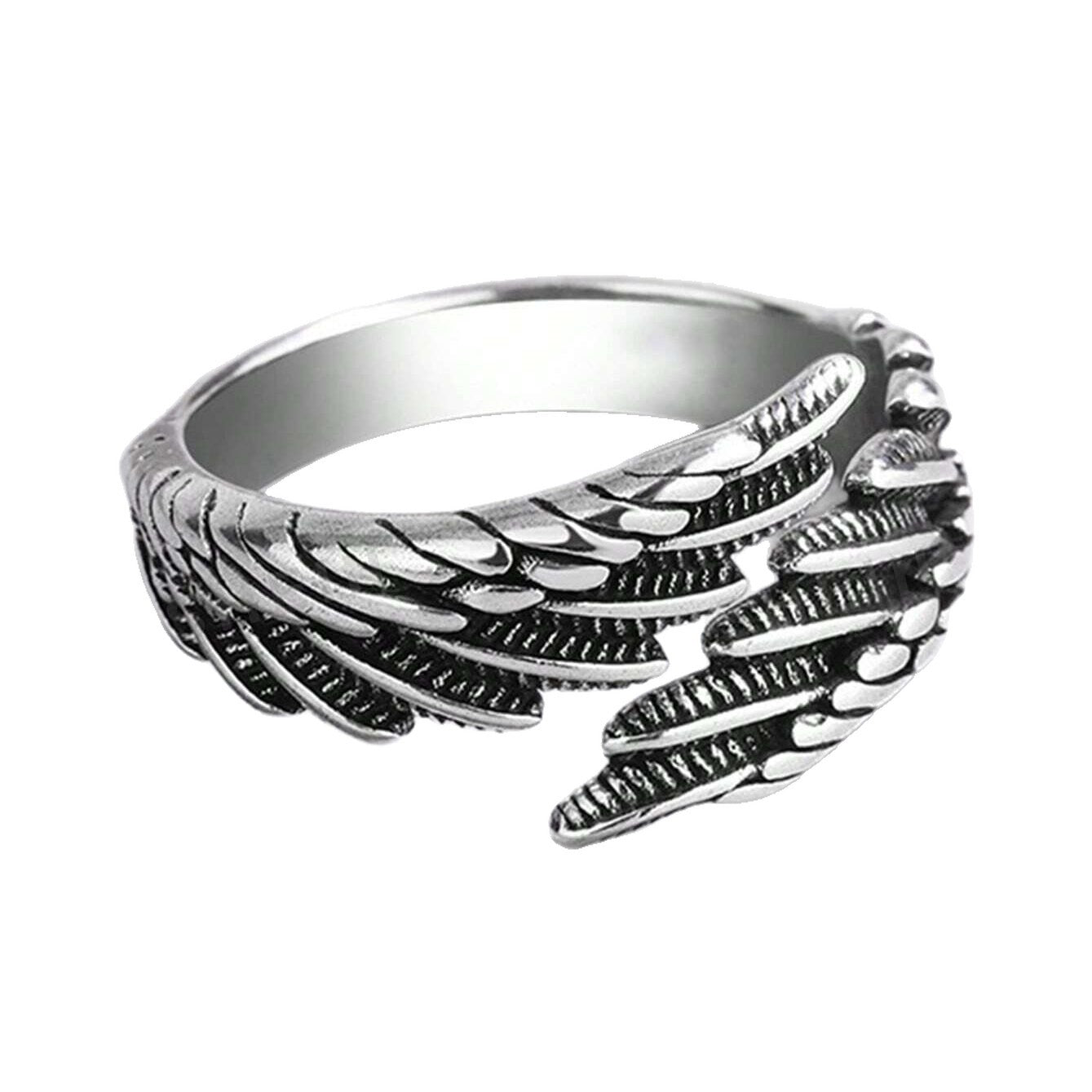 Retro Distressed Alloy Feather Ring