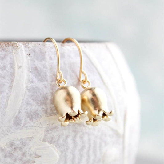 Lily Matte Gold Bell Flower Earrings For Women