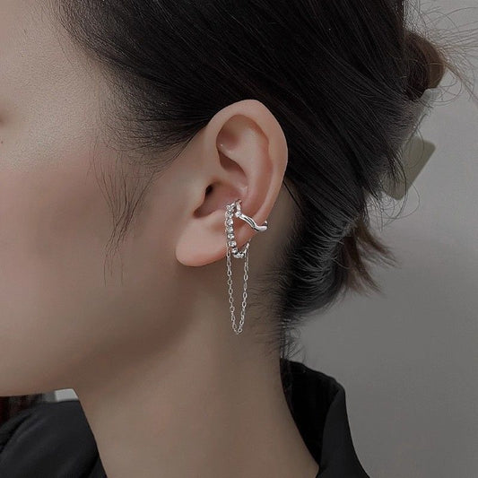 Micro-pave Diamond Long Tassel Chain Ear Cuff