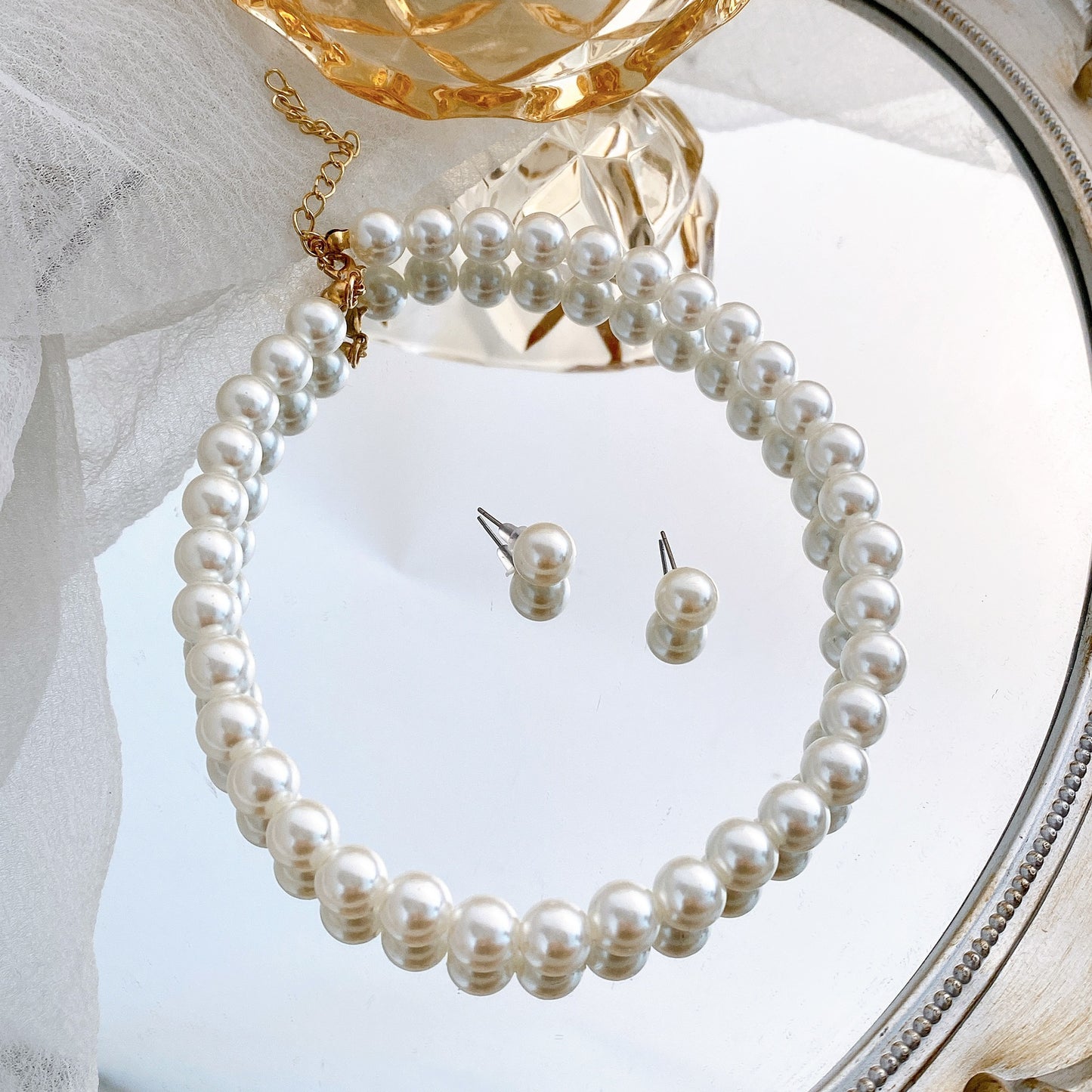 Simple Retro Pearl NecklaceHepburn Style Faux Pearl Jewelry Set Two Pieces