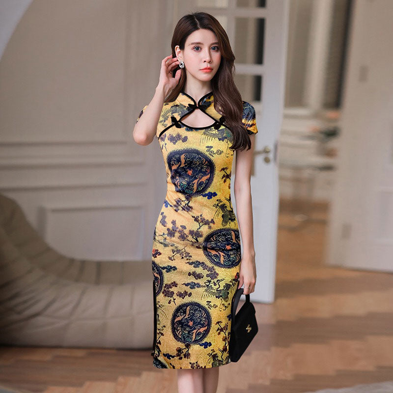 Vintage Cheongsam Mid-length Sexy Dress