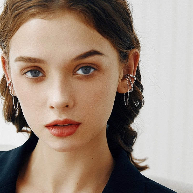Micro-pave Diamond Long Tassel Chain Ear Cuff