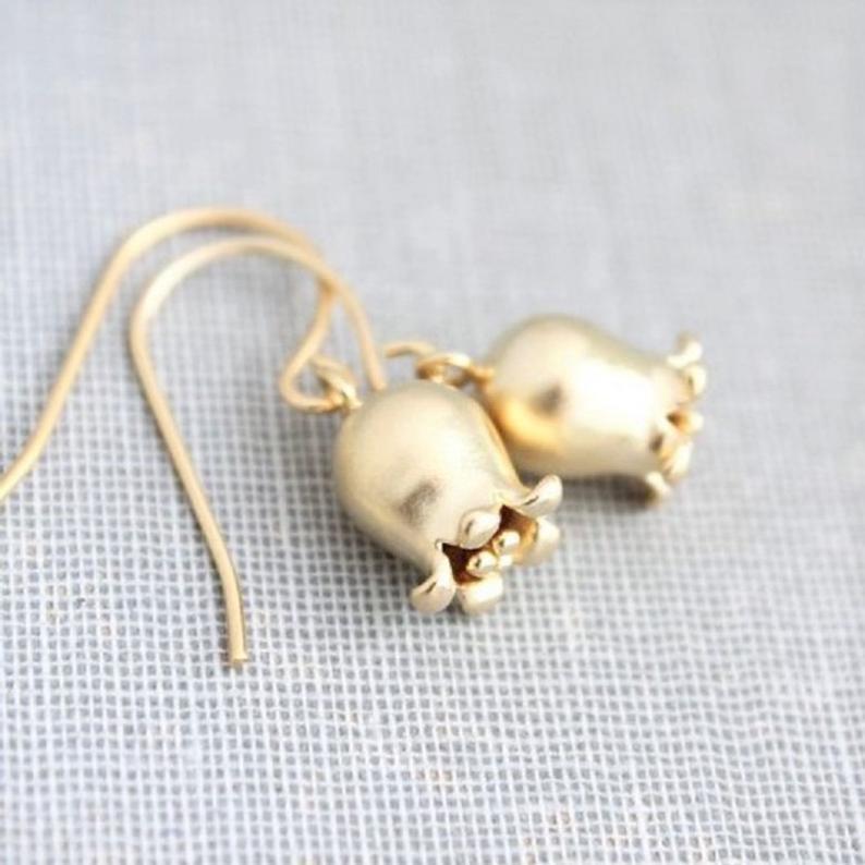 Lily Matte Gold Bell Flower Earrings For Women