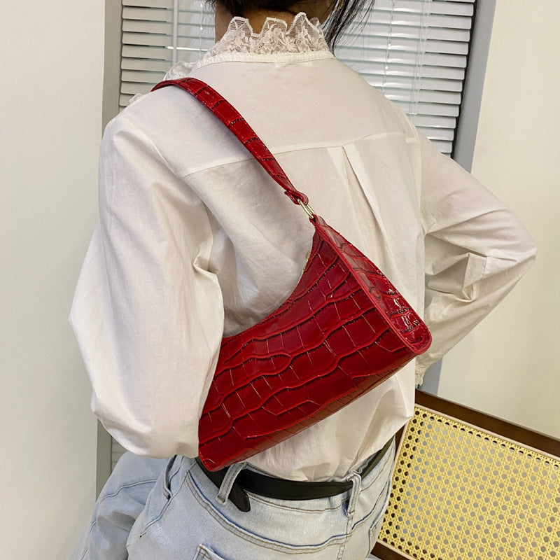 Embossed Underarm Stone Pattern Candy Color Shoulder Bag
