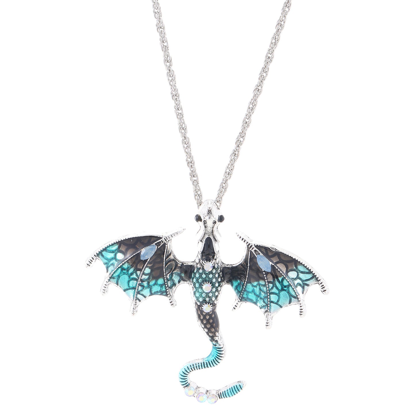 Retro Oil-drop Cartoon Flying Dragon Pendant Hip-hop Rhinestone-studded Necklace For Clubbing