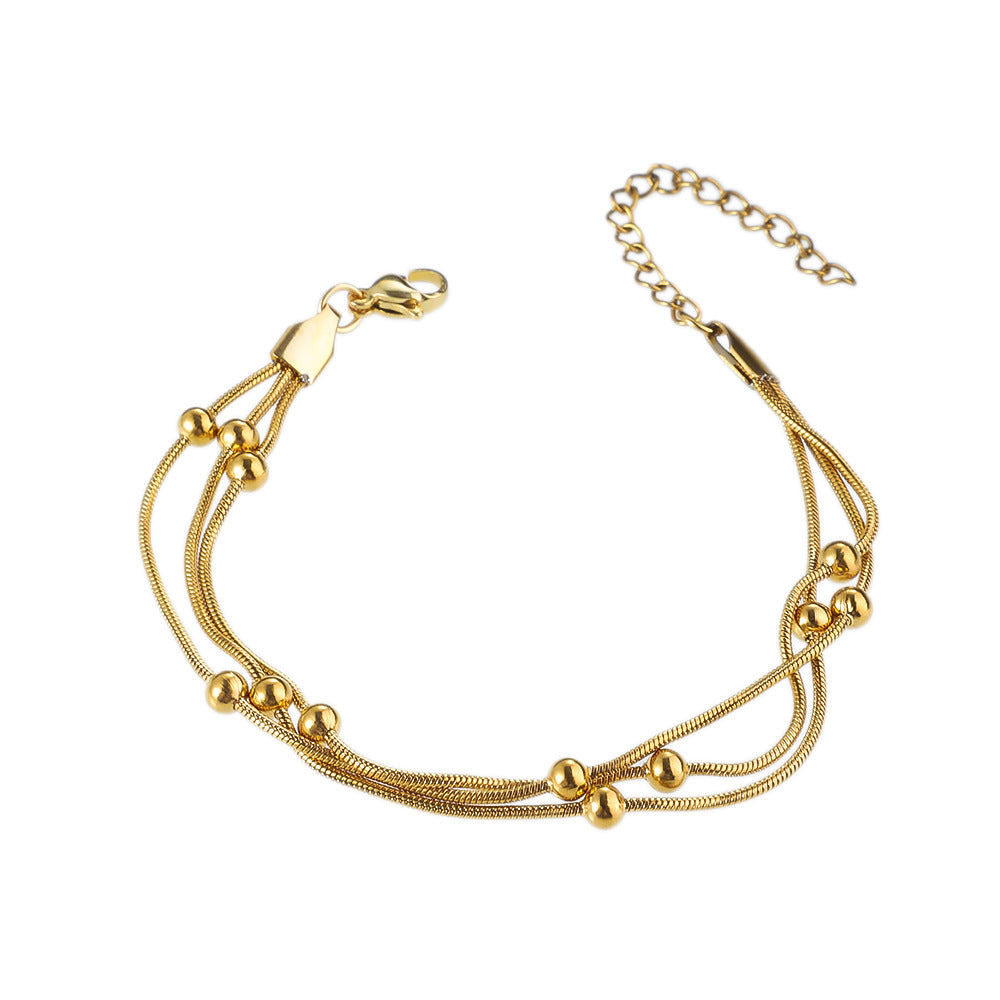 Stainless Steel Three-layer Beaded Bracelet Trendy Titanium Steel