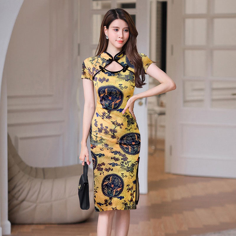 Vintage Cheongsam Mid-length Sexy Dress