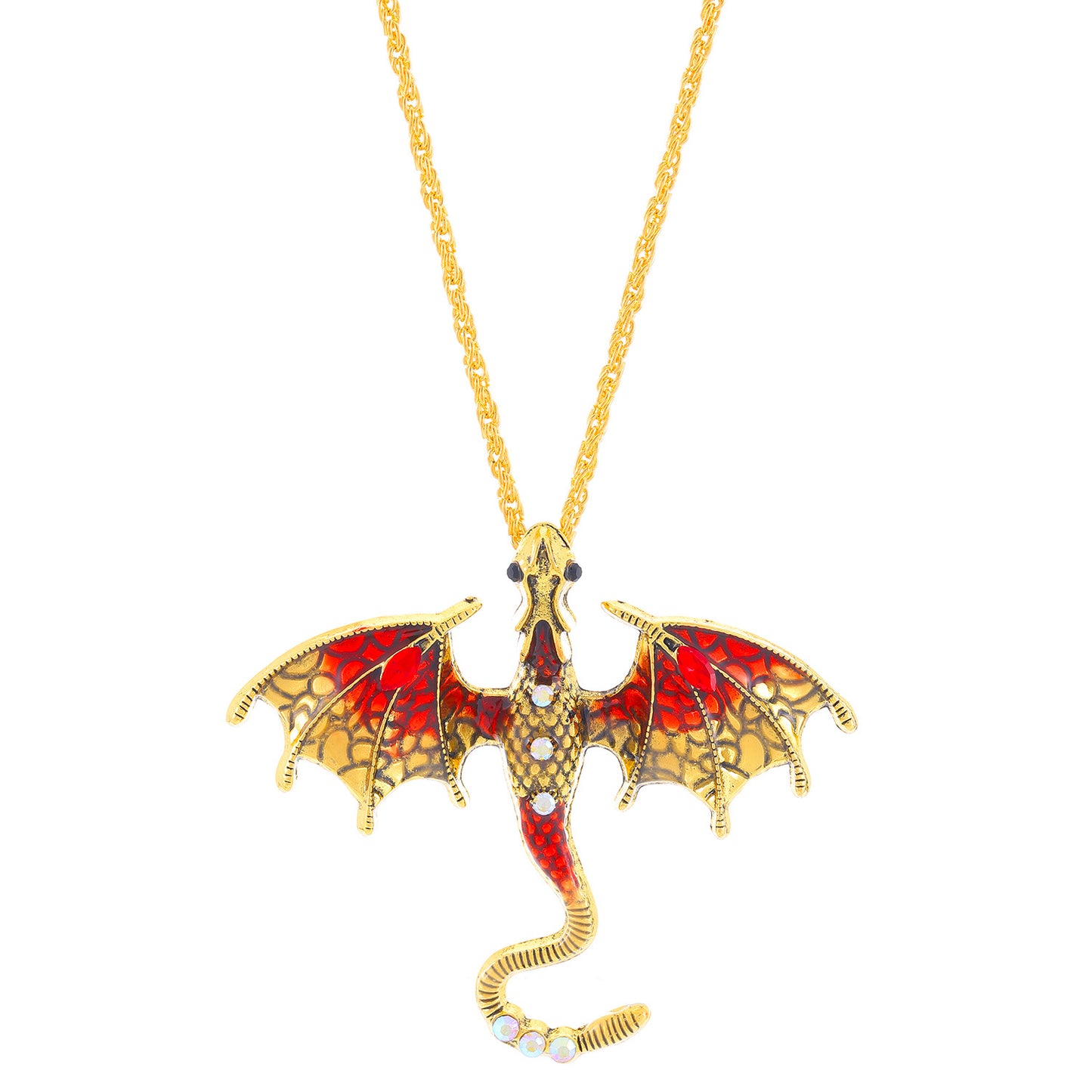 Retro Oil-drop Cartoon Flying Dragon Pendant Hip-hop Rhinestone-studded Necklace For Clubbing