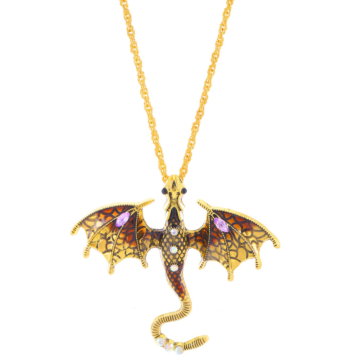 Retro Oil-drop Cartoon Flying Dragon Pendant Hip-hop Rhinestone-studded Necklace For Clubbing