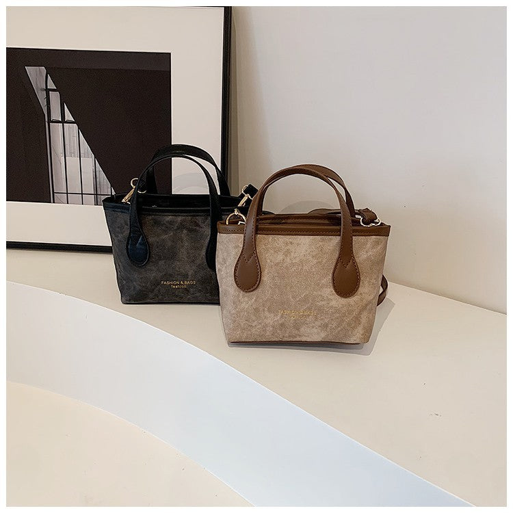 Retro Shoulder Bag Large Capacity Portable Bucket Bag