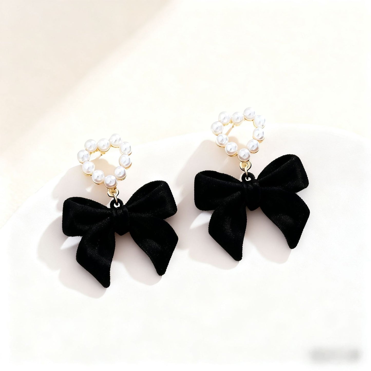 Wine-Red Flocked Bow Earrings For Women