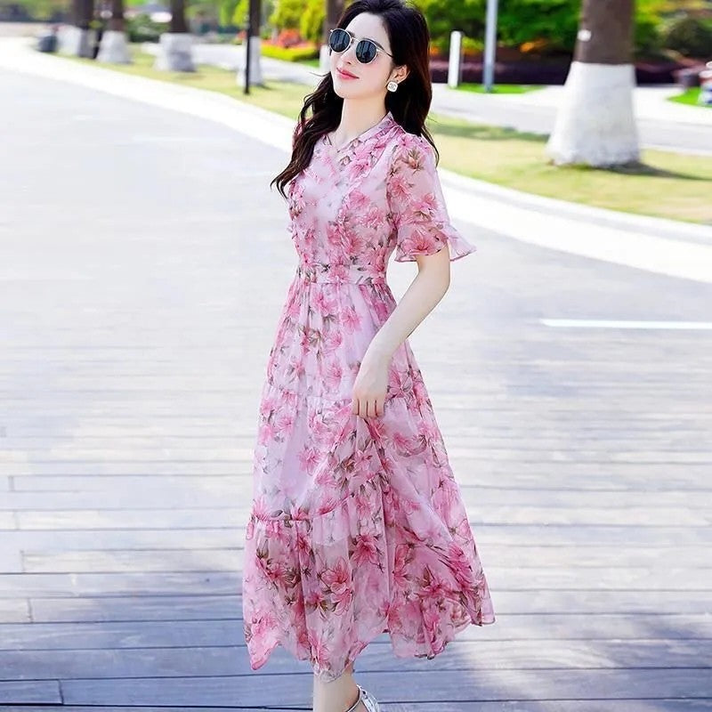 New Niche French-style Midi Printed Dress