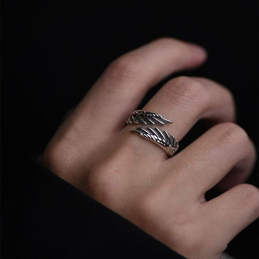 Retro Distressed Alloy Feather Ring