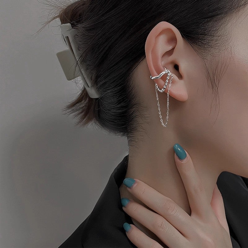 Micro-pave Diamond Long Tassel Chain Ear Cuff