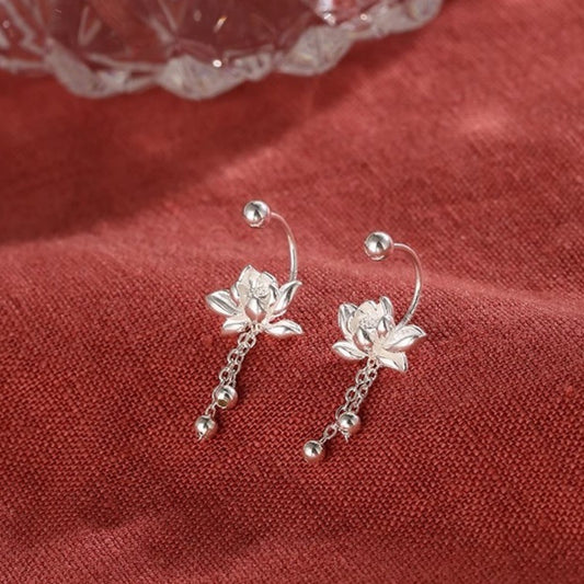 925 Silver Needle Lotus Earrings For Women